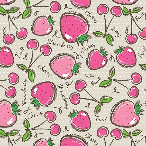 Wzór truskawki i wiśnie owoce różowe jersey